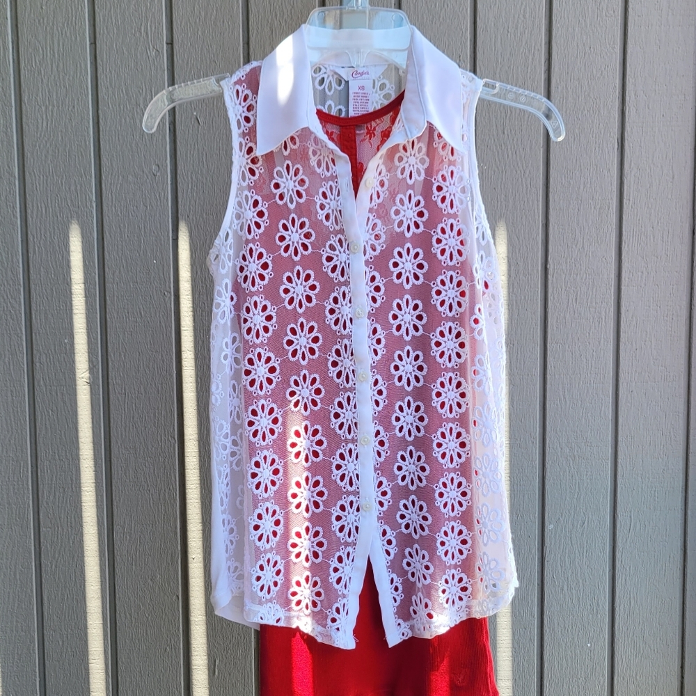 Flowered White Sleeveless Blouse | Women's XS | Candie's - Picture 5 of 16